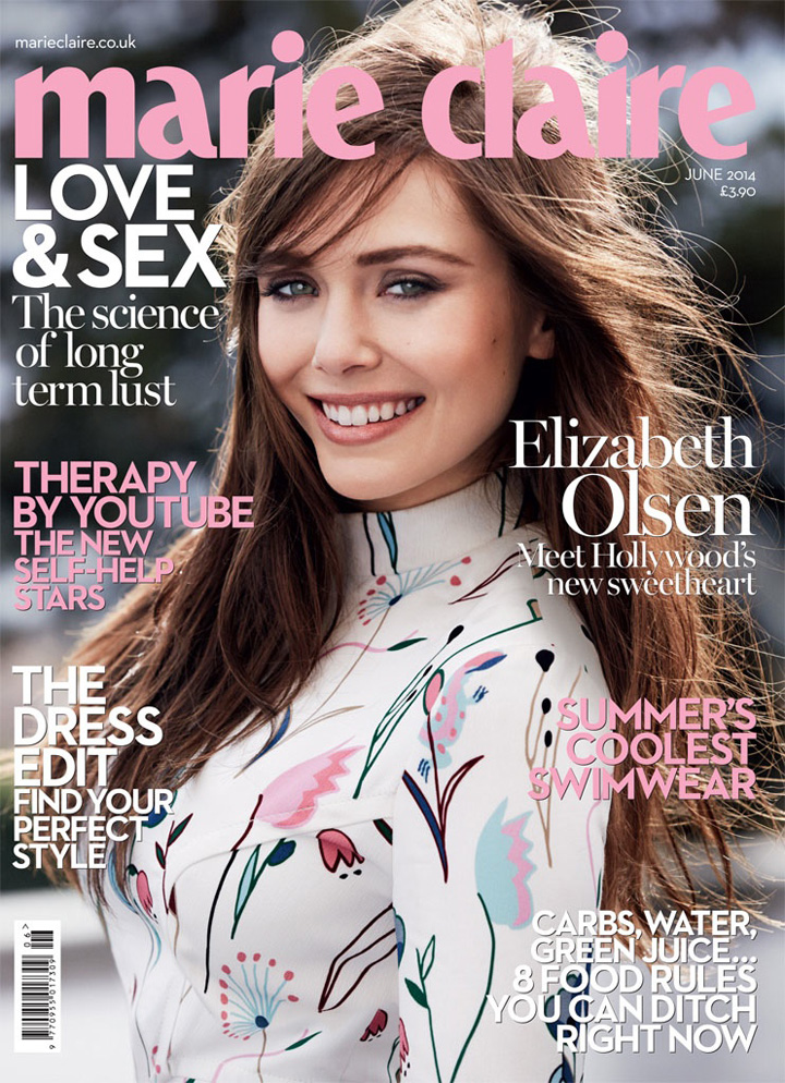 Elizabeth Olsen著Miu Miu、Lanvin、Carven粉嫩衣裝登《Marie Claire》英國版封面，女人味十足
