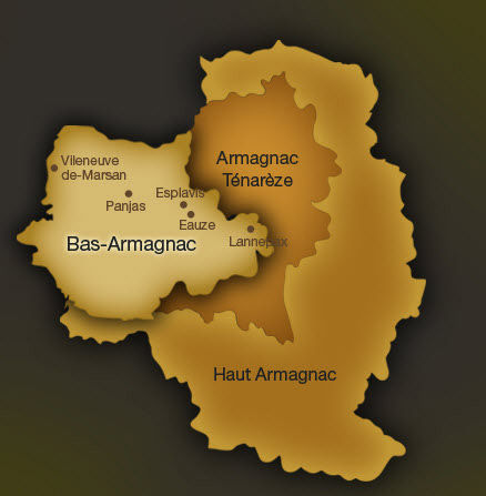 雅文邑(Armagnac)產區圖，如同葡萄葉一般的形狀。