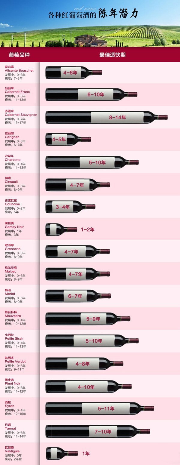 18種常見(jiàn)紅葡萄酒的陳年潛力