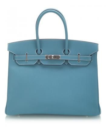 Hermes 愛馬仕 限量現貨牛仔藍色牛皮銀扣Birkin 35CM手提袋 ￥118000.00 